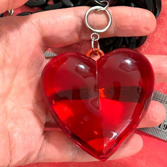 Huge Lucite Acrylic Clear Candy Red Heart Black Chain Resin Nec… - Picture 8 of 16